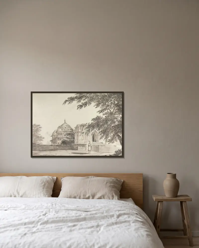 Originalzeichnungen für Choix de Vues de L'Inde u. a. Taf. 42 von William Hodges gerahmt an einer Wand