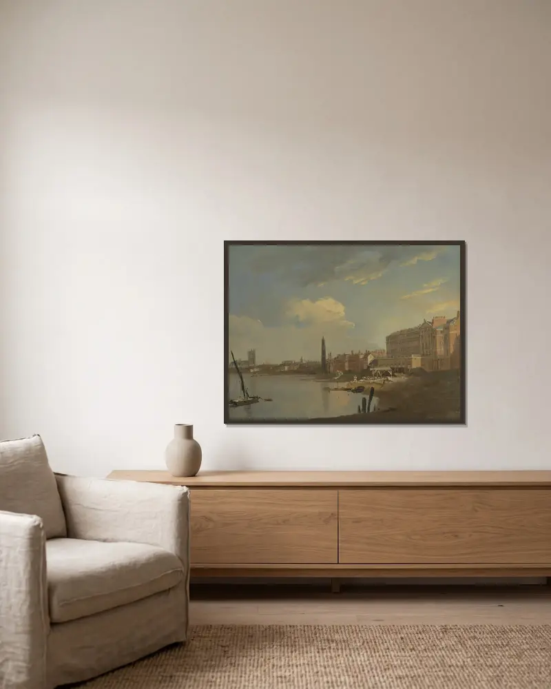 Die Themse und der Adelphi von William Hodges gerahmt an einer Wand