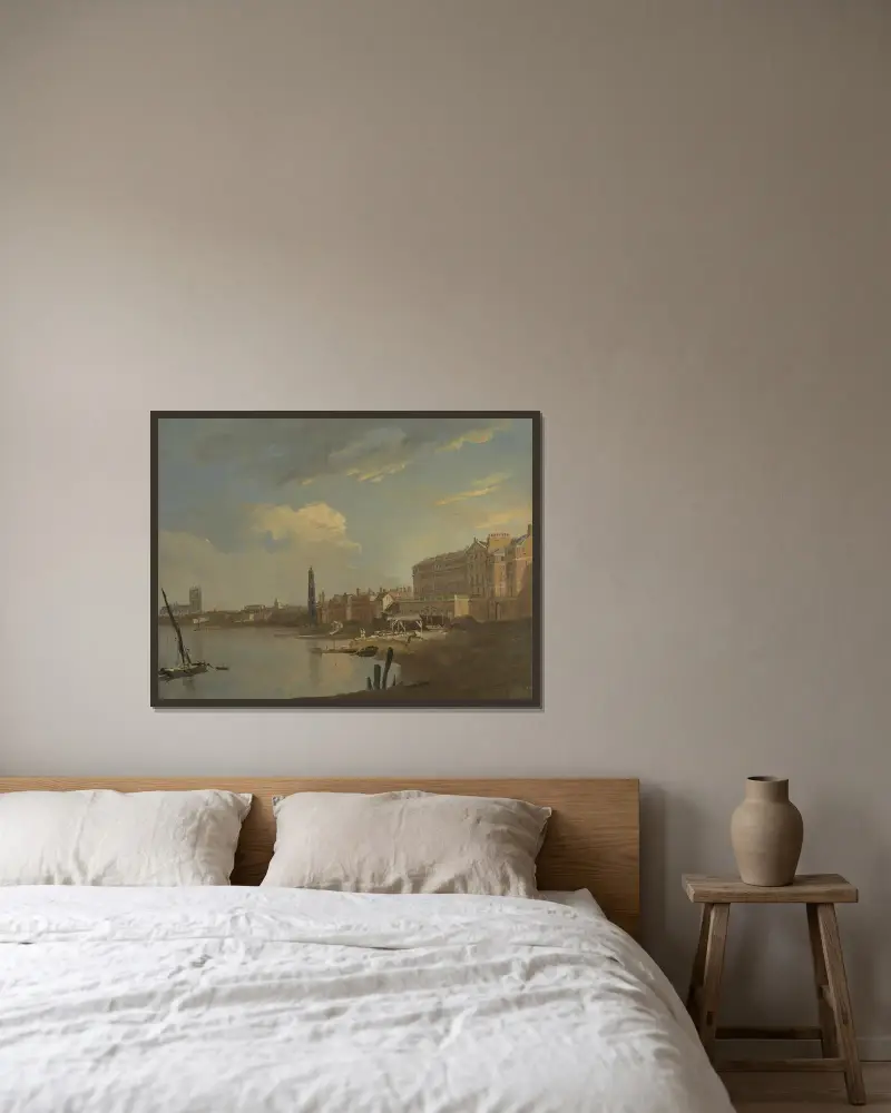 Die Themse und der Adelphi von William Hodges gerahmt an einer Wand