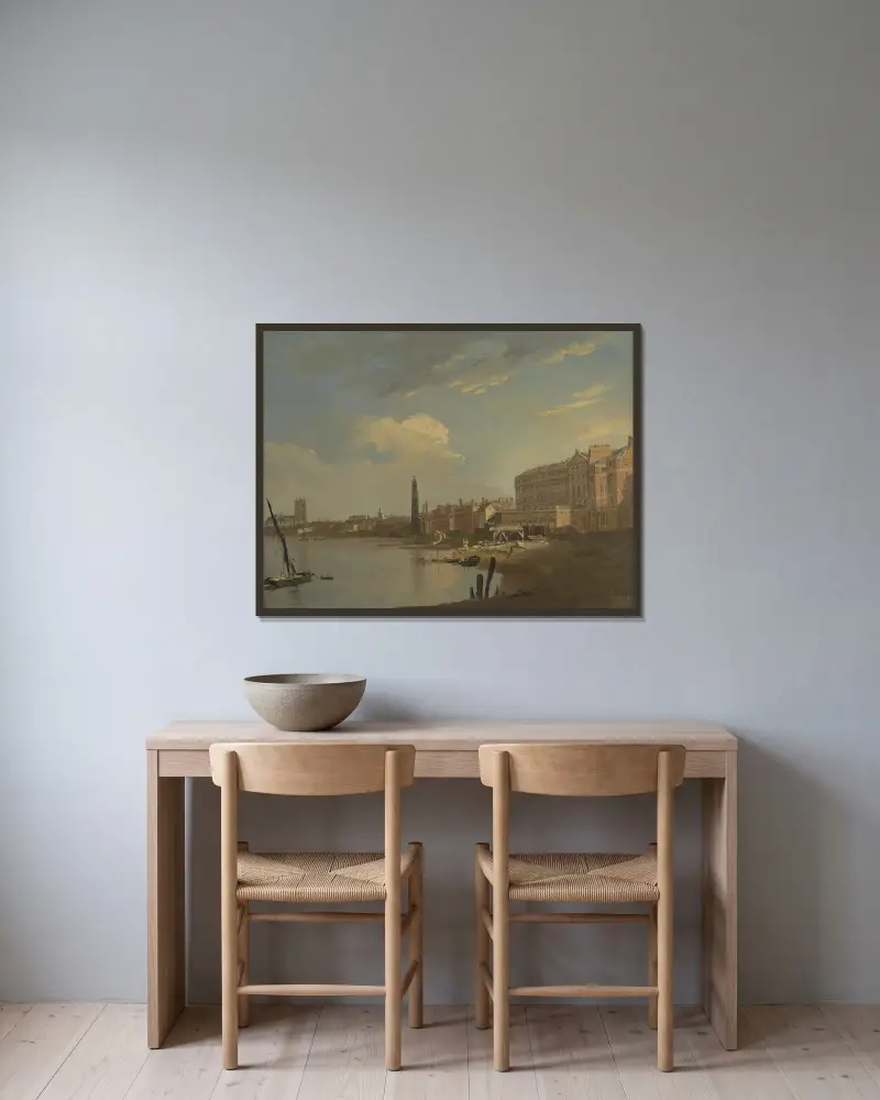 Die Themse und der Adelphi von William Hodges gerahmt an einer Wand