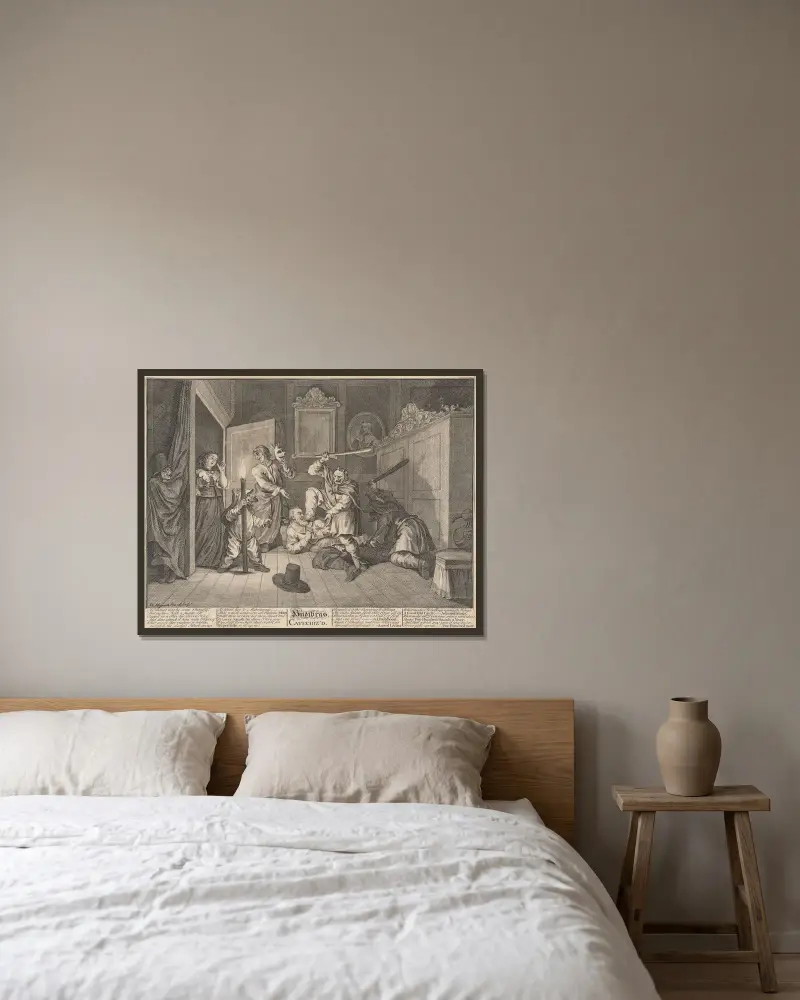 Hudibras Catechiz’d (no.9) von William Hogarth gerahmt an einer Wand