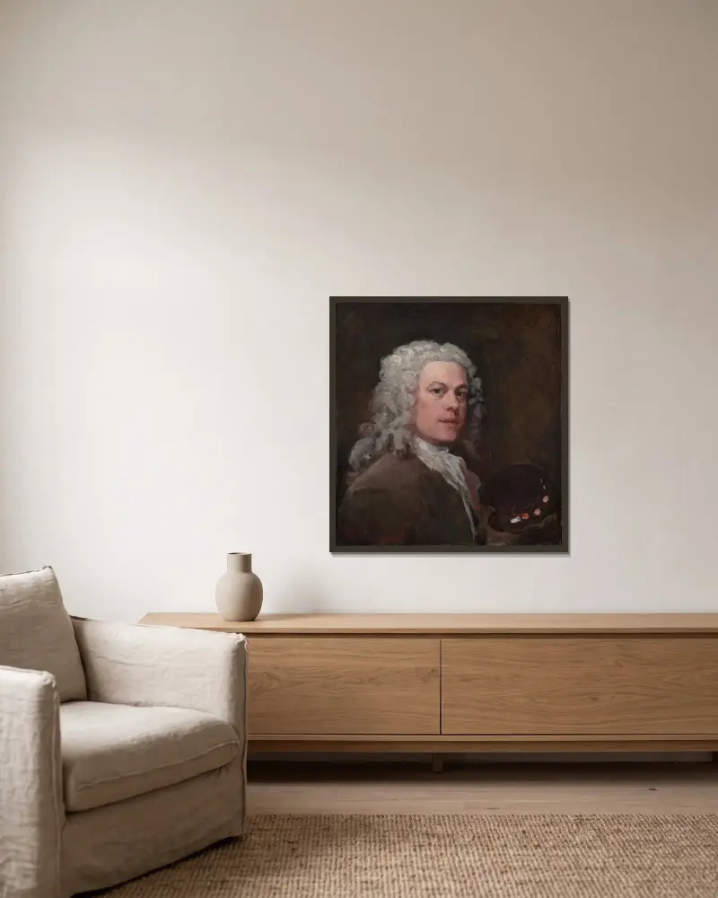 Self-Portrait von William Hogarth gerahmt an einer Wand
