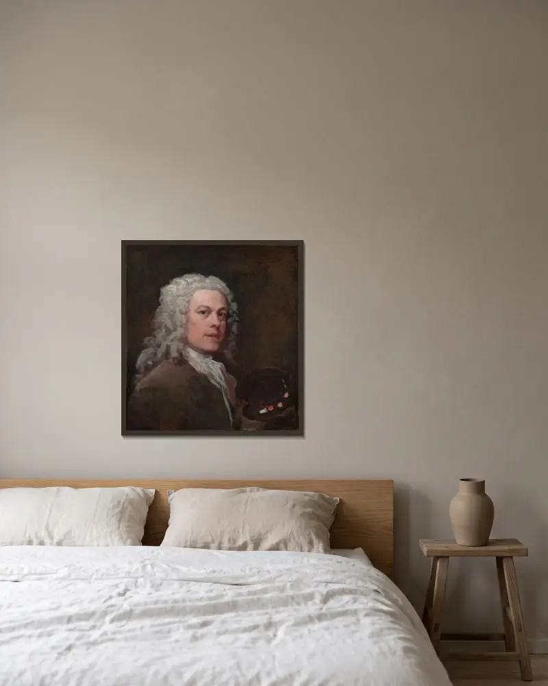 Self-Portrait von William Hogarth gerahmt an einer Wand