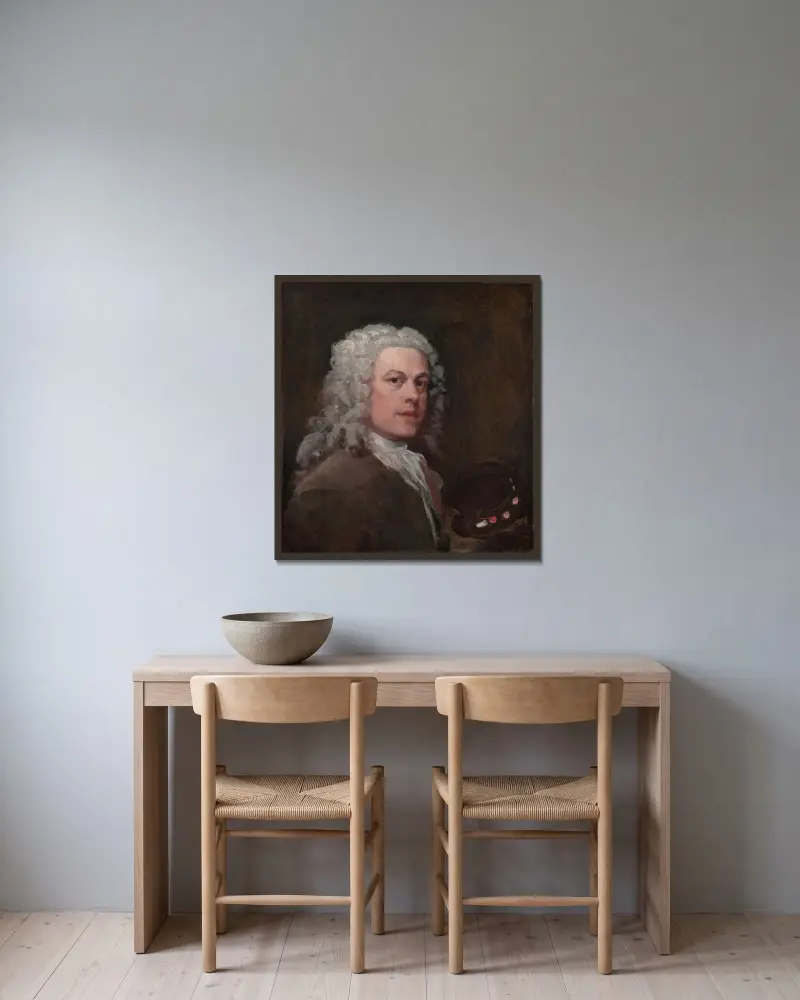 Self-Portrait von William Hogarth gerahmt an einer Wand