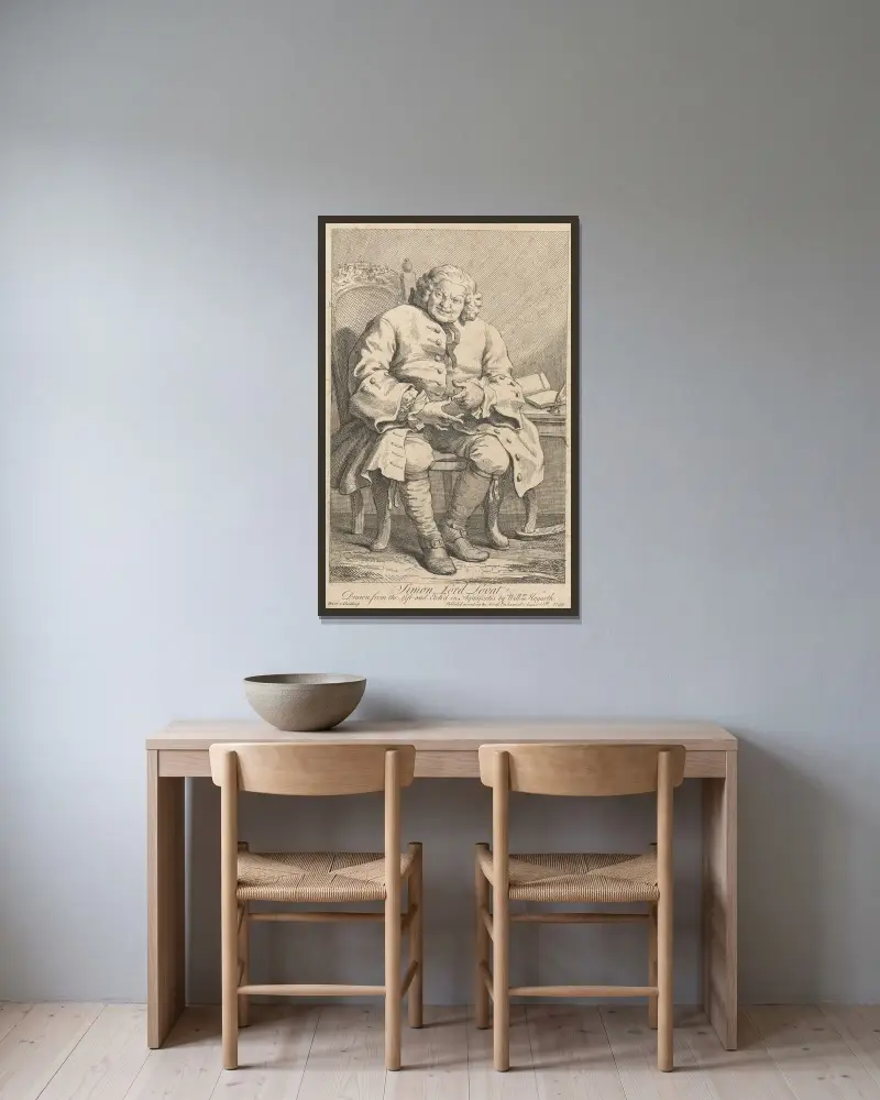 Simon Lord Lovat av William Hogarth inramad på en vägg
