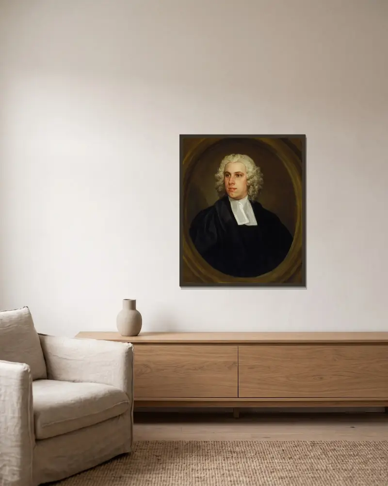 Der Reverend Dr. John Lloyd, Kurat der St.-Mildred-Kirche in der Broad Street von William Hogarth gerahmt an einer Wand
