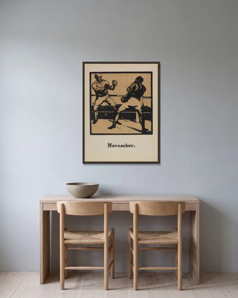An Almanac of Twelve Sports; Boxing av William Nicholson inramad på en vägg