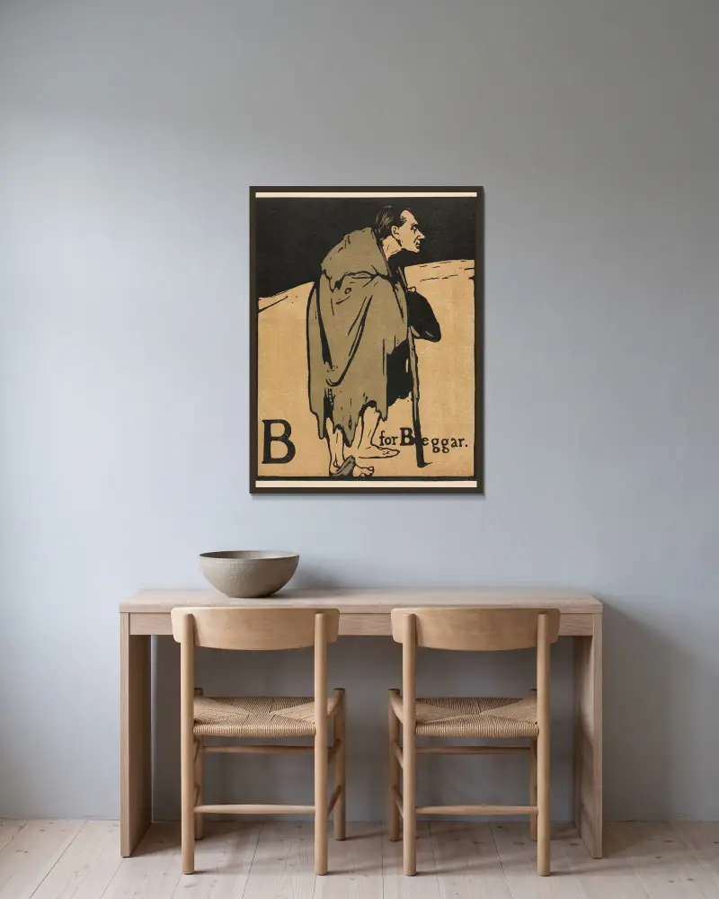 An Alphabet; B is for Beggar av William Nicholson inramad på en vägg