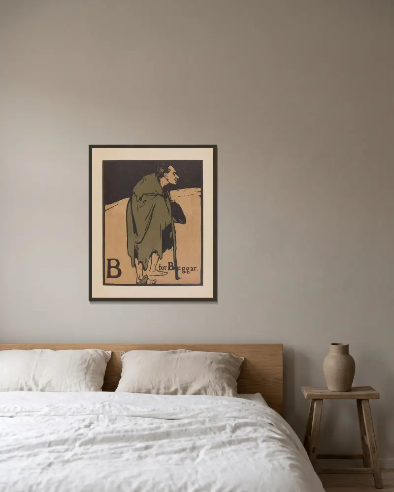 B för tiggare av William Nicholson inramad på en vägg