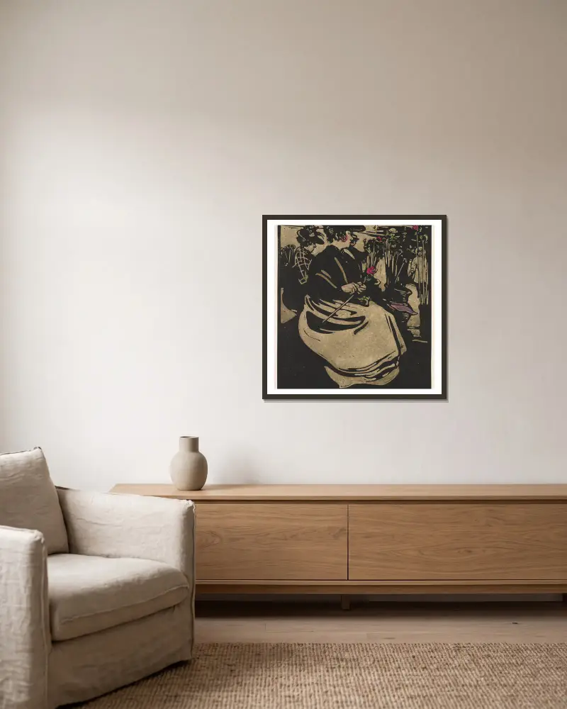 Blumenmädchen von William Nicholson gerahmt an einer Wand