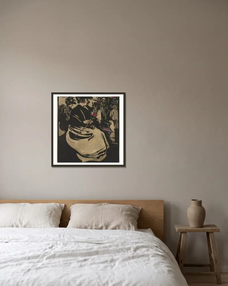 Blumenmädchen von William Nicholson gerahmt an einer Wand