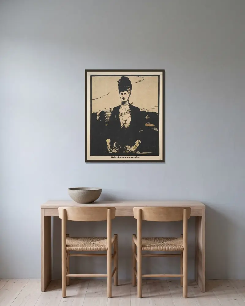 H.M. Drottning Alexandra av William Nicholson inramad på en vägg