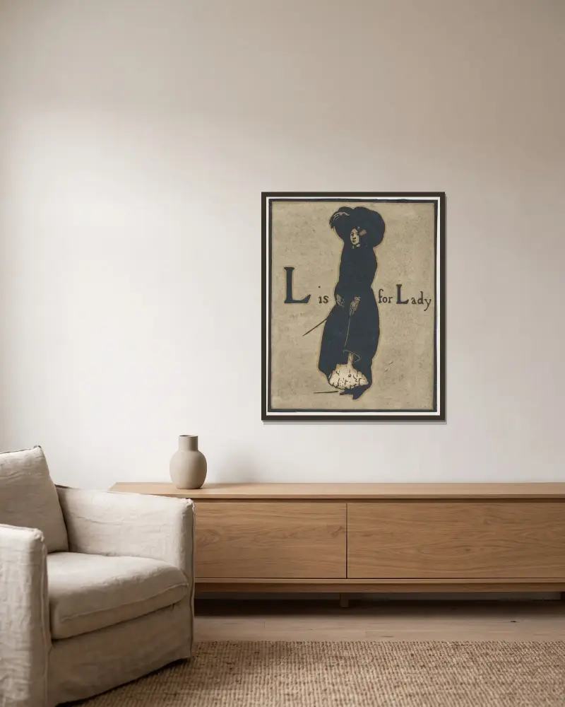 L is for Lady. From; an Alphabet av William Nicholson inramad på en vägg