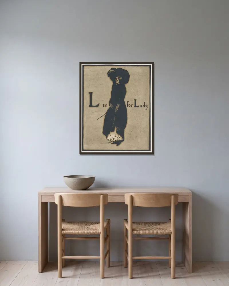 L is for Lady. From; an Alphabet av William Nicholson inramad på en vägg