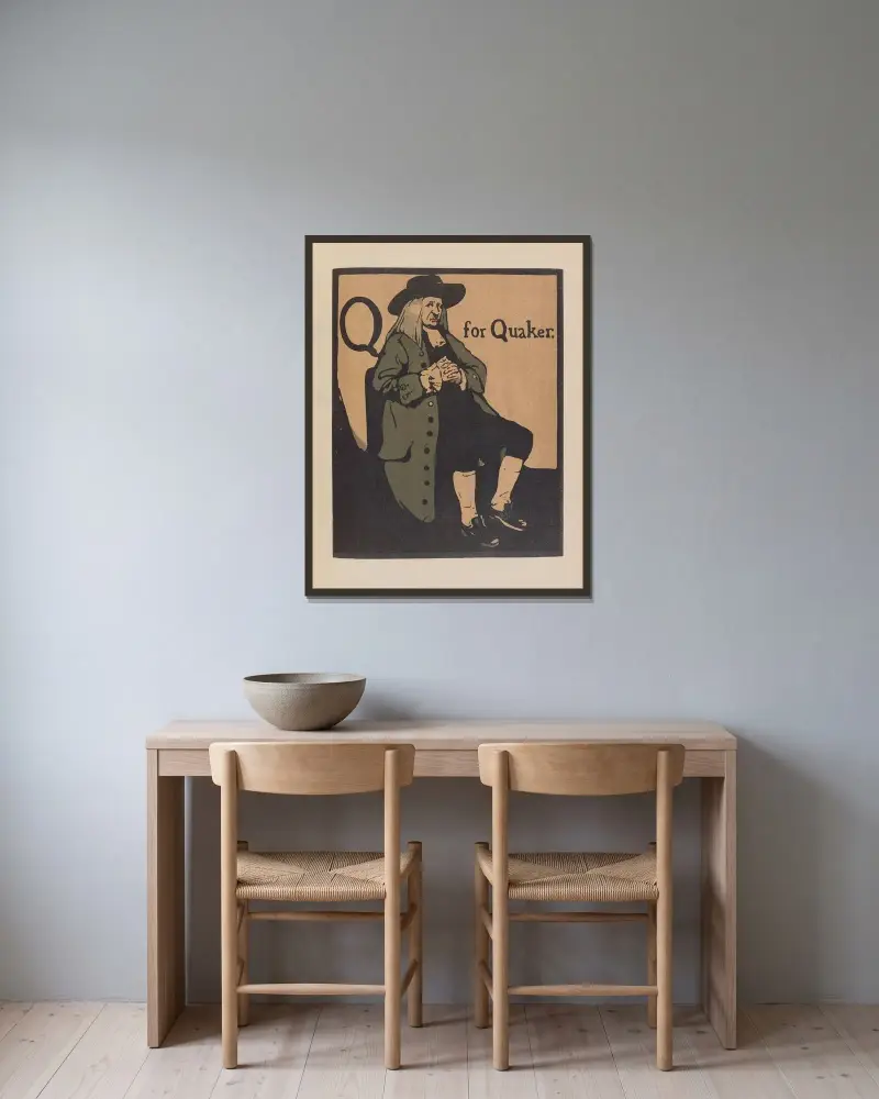 Q for Quaker av William Nicholson inramad på en vägg