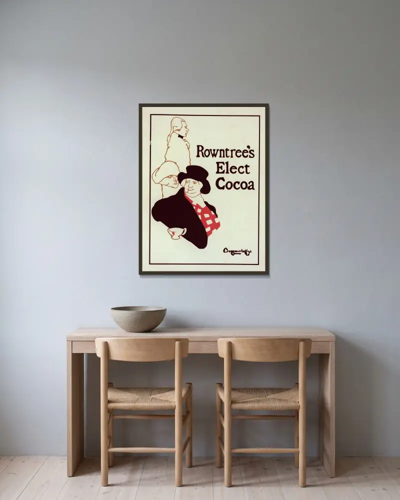 Rowntree’s Elect Cocoa av William Nicholson inramad på en vägg