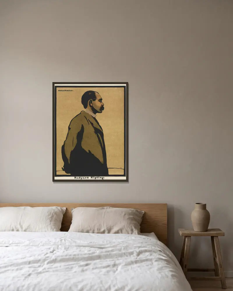 Rudyard Kipling, 1898 av William Nicholson inramad på en vägg