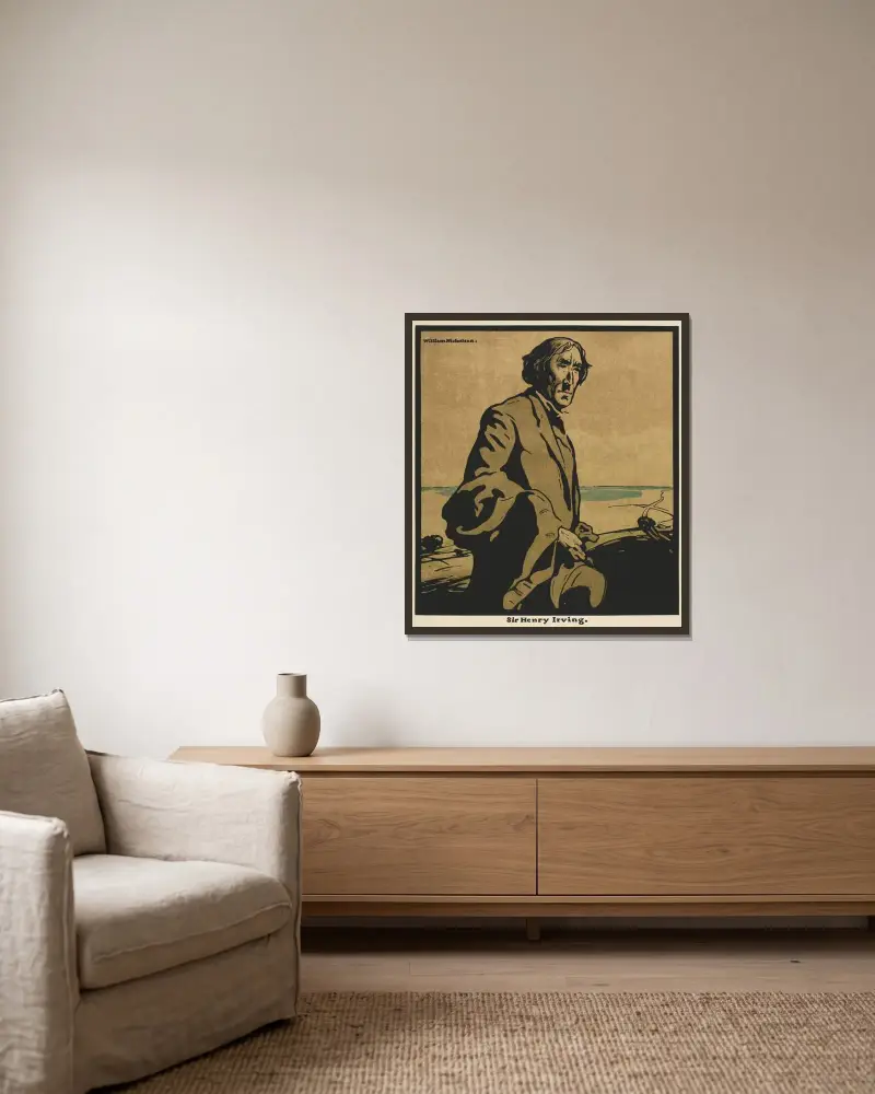 Sir Henry Irving av William Nicholson inramad på en vägg