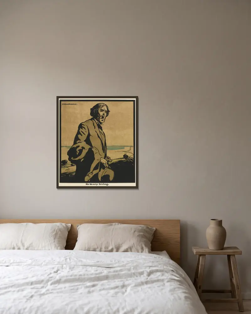 Sir Henry Irving av William Nicholson inramad på en vägg