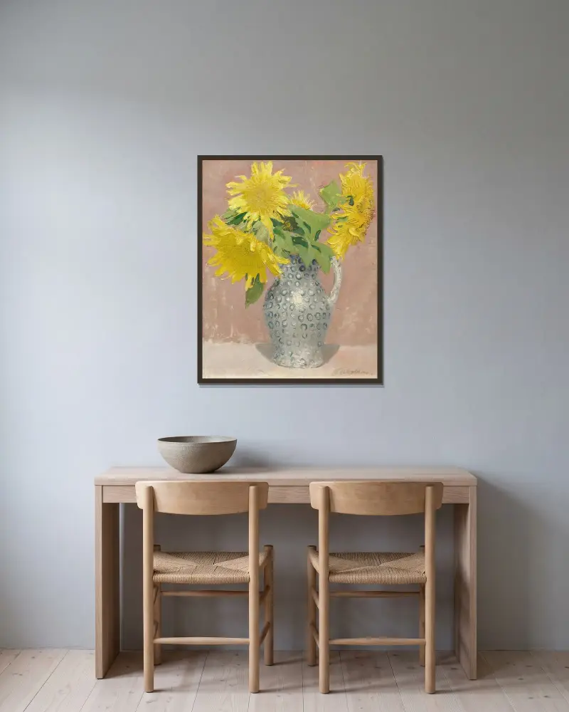 Solrosor av William Nicholson inramad på en vägg