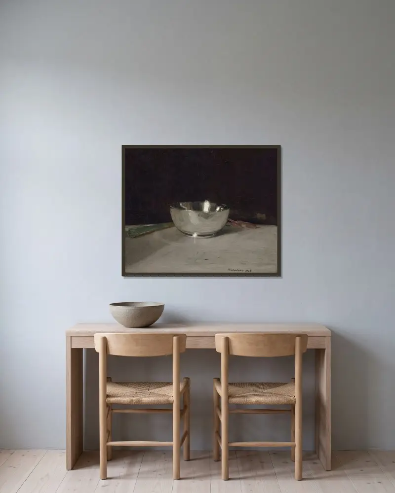 The Lustre Bowl av William Nicholson inramad på en vägg