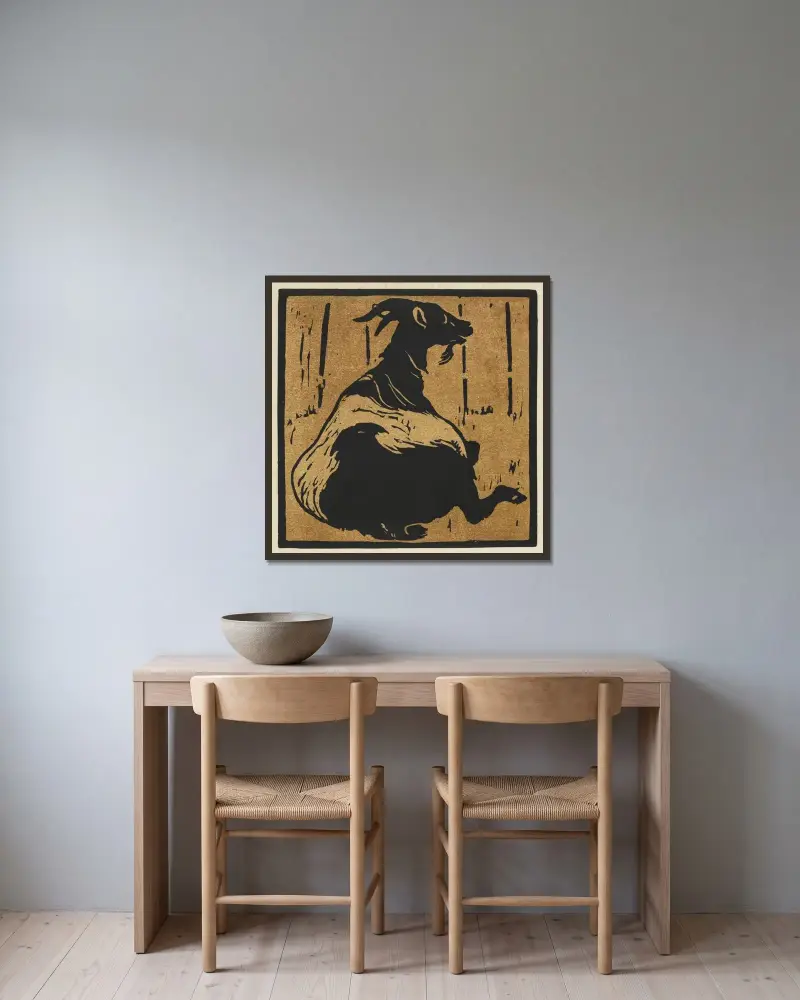 The Square Book of Animals; The Toilsome Goat av William Nicholson inramad på en vägg
