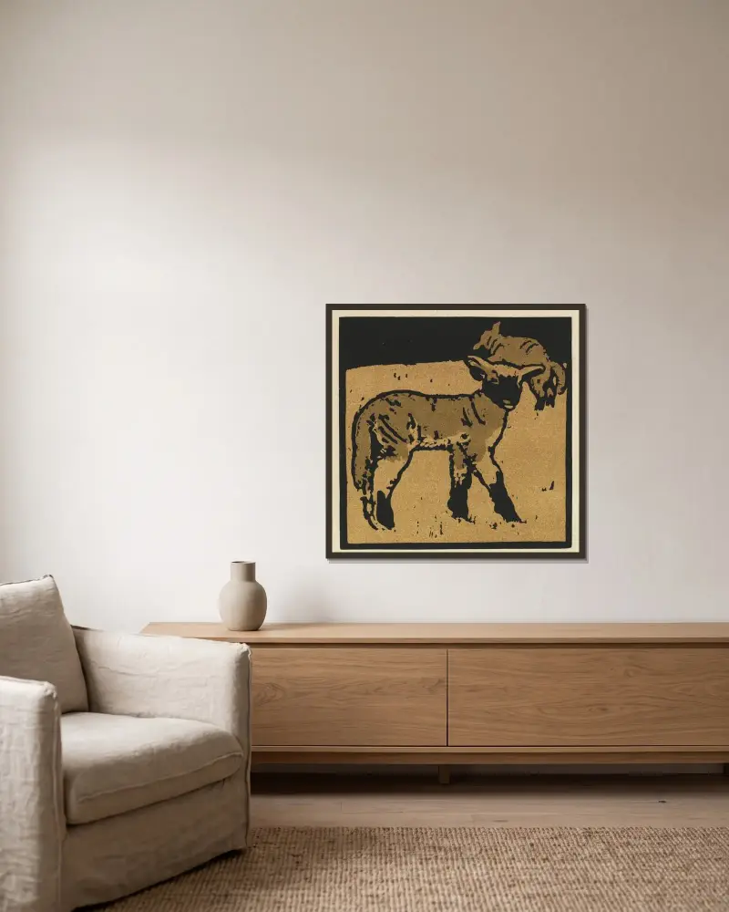 The Square Book of Animals; The Very Tame Lamb av William Nicholson inramad på en vägg