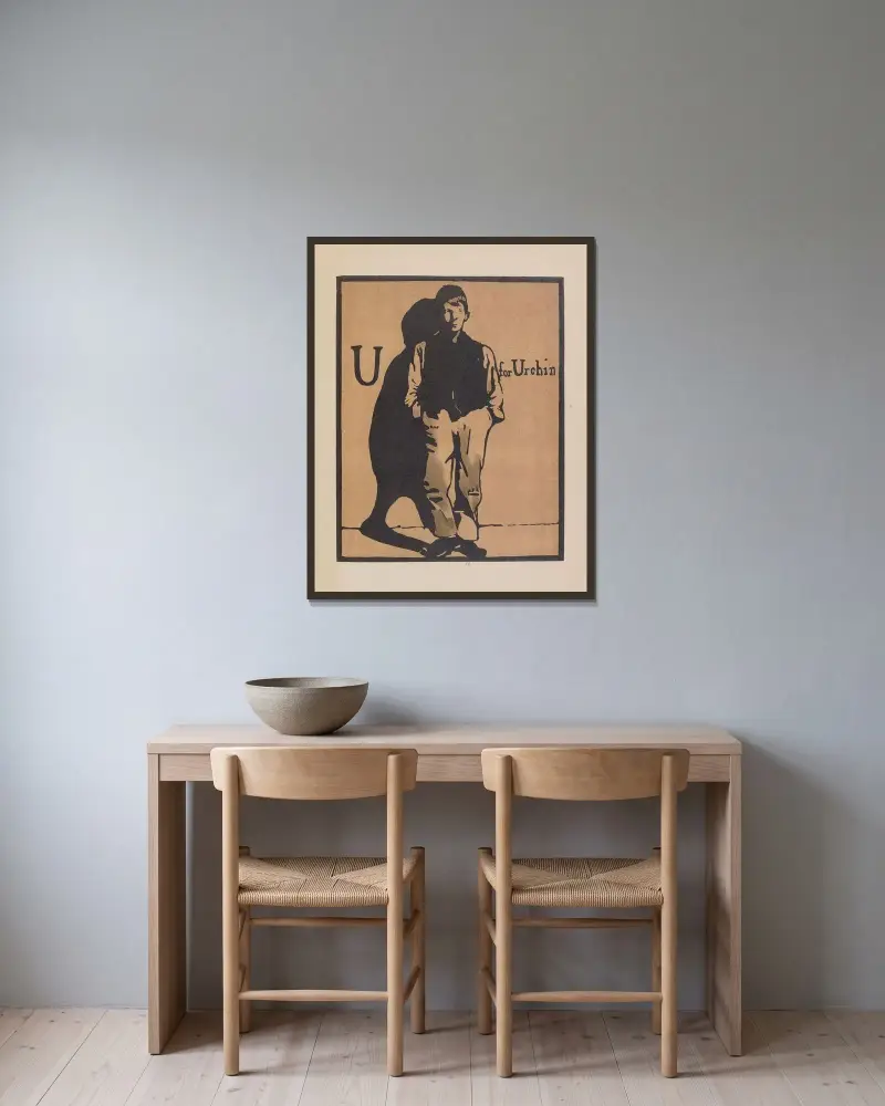 U for Urchin av William Nicholson inramad på en vägg