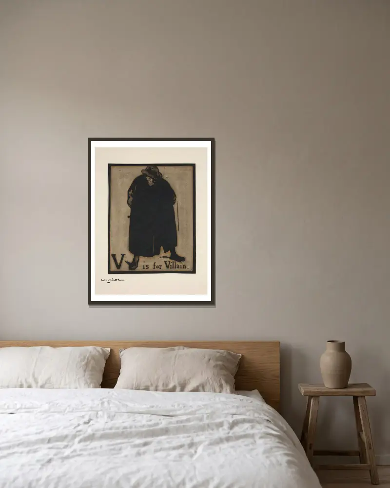 V wie Villain von William Nicholson gerahmt an einer Wand
