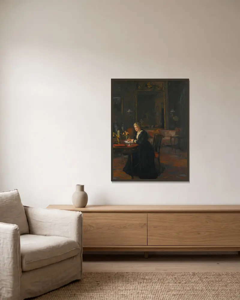 Portrait Interior; Louisa Caroline Elizabeth Hamilton av William Orpen inramad på en vägg