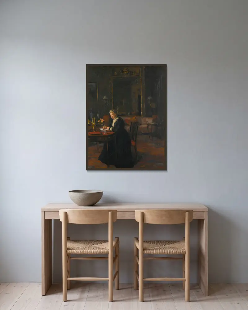 Portrait Interior; Louisa Caroline Elizabeth Hamilton av William Orpen inramad på en vägg