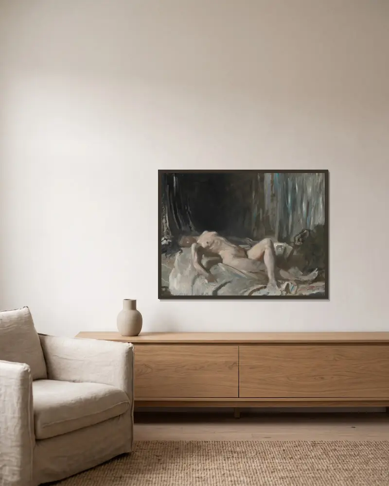 Study of a Female Nude av William Orpen inramad på en vägg