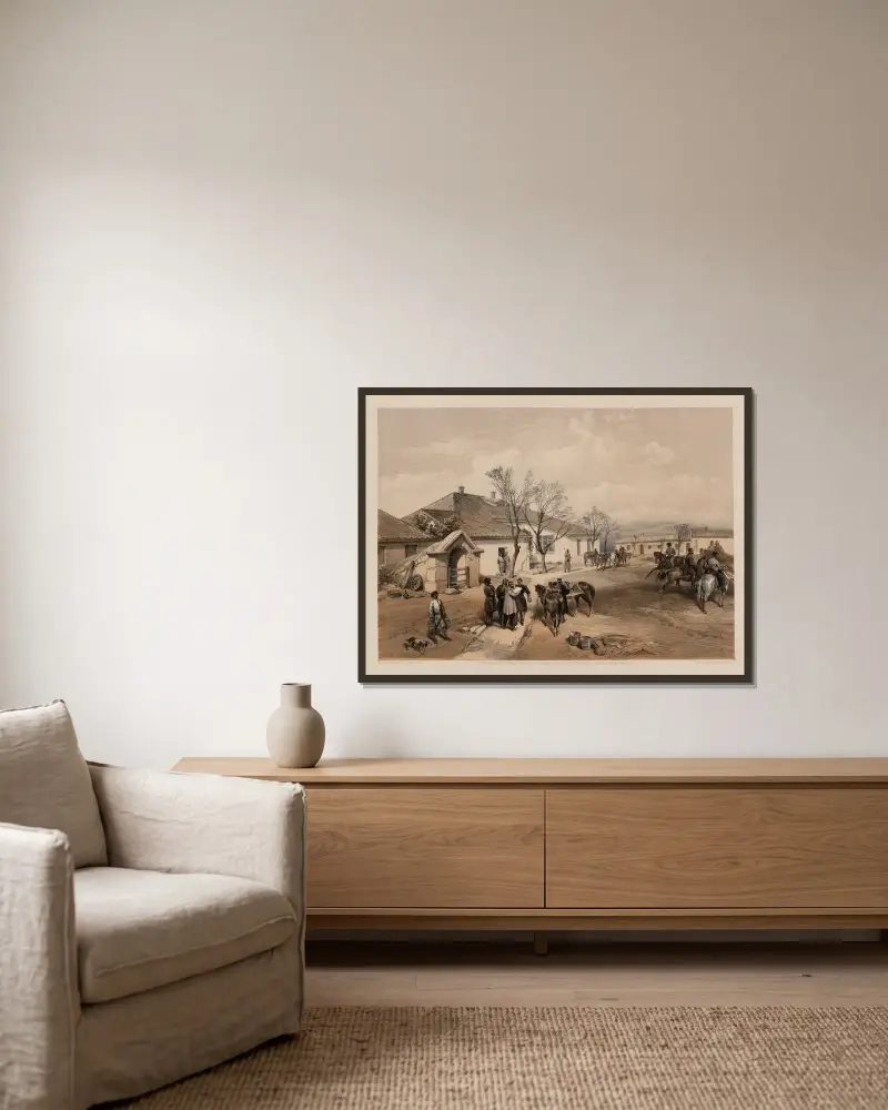 Lord Raglans Hauptquartier in Chutor-Karagatsch von William Simpson gerahmt an einer Wand