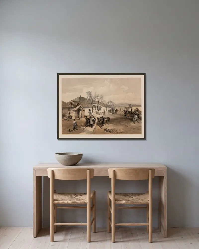 Lord Raglans Hauptquartier in Chutor-Karagatsch von William Simpson gerahmt an einer Wand