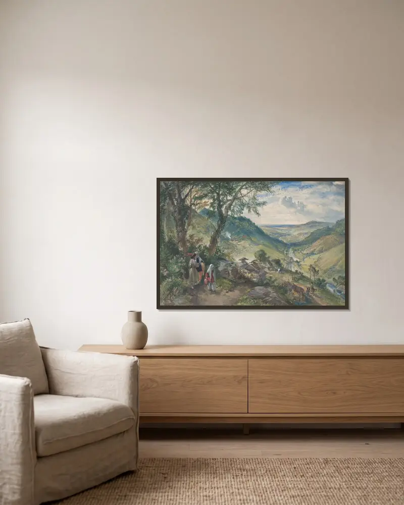 Valley of Vardan, Kaukasus av William Simpson inramad på en vägg
