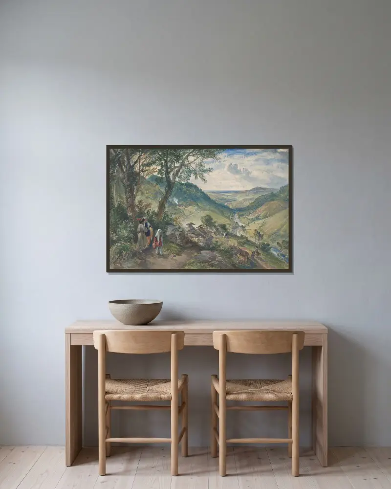 Valley of Vardan, Kaukasus av William Simpson inramad på en vägg