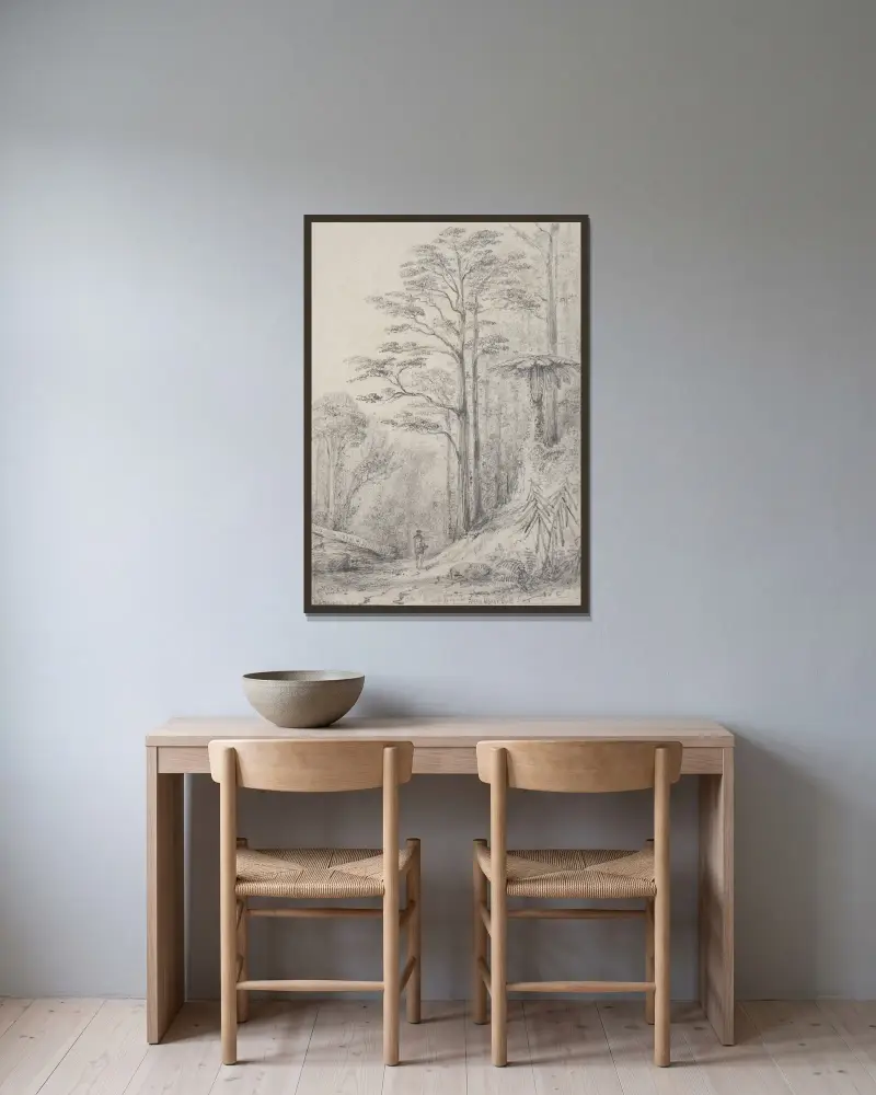 Schwarzer Birkenwald, Upper Hutt von William Swainson gerahmt an einer Wand
