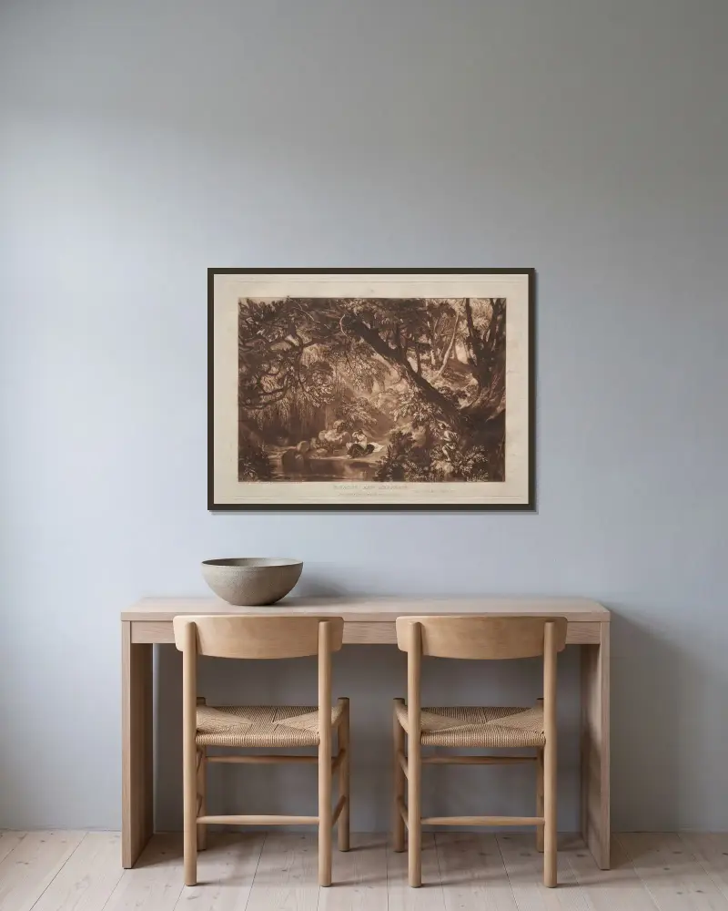 Aesacus und Hesperie von Joseph Mallord William Turner gerahmt an einer Wand