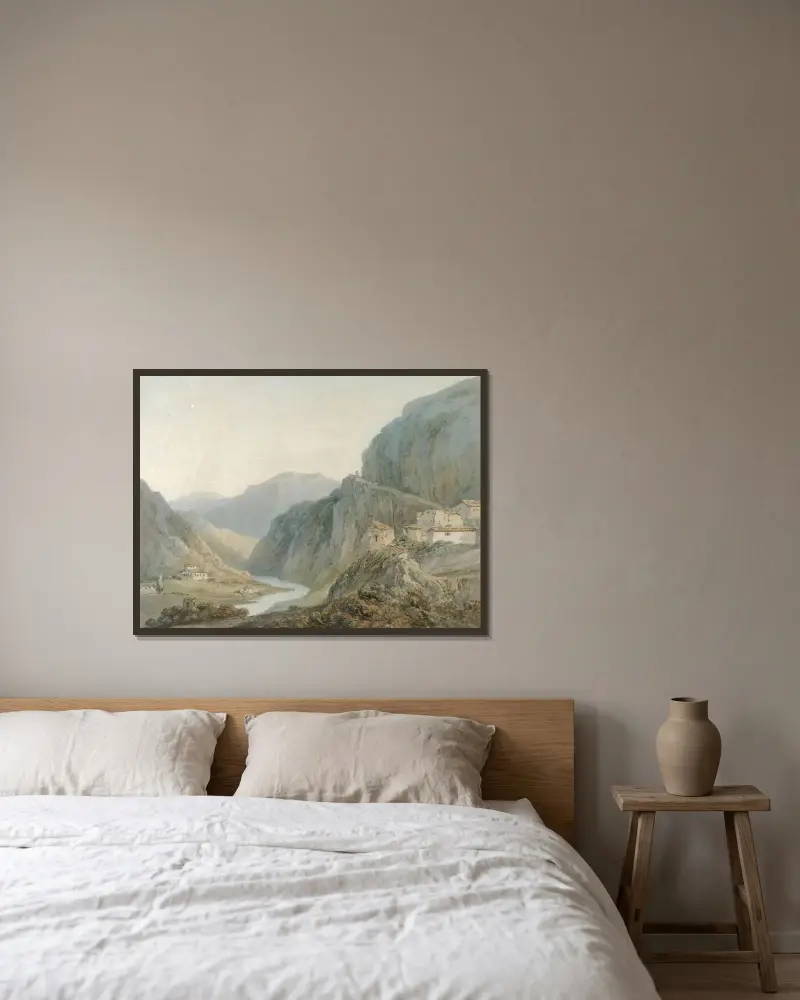 Uppstigning till Ternis kaskad av Joseph Mallord William Turner inramad på en vägg