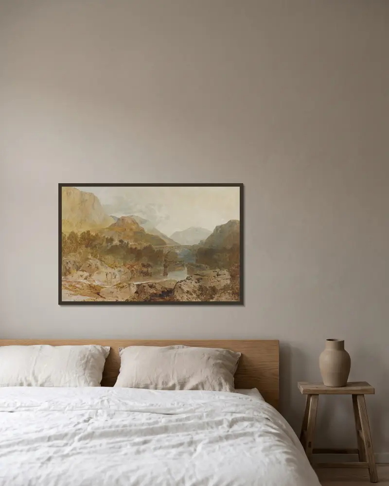 Borrowdale, with Longthwaite Bridge and Castle Crag av Joseph Mallord William Turner inramad på en vägg