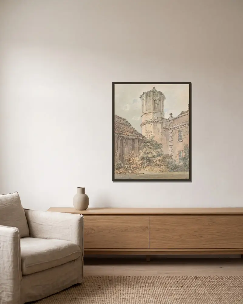 Brooke House, Hackney, London; Dr Monro’s private Asylum av Joseph Mallord William Turner inramad på en vägg