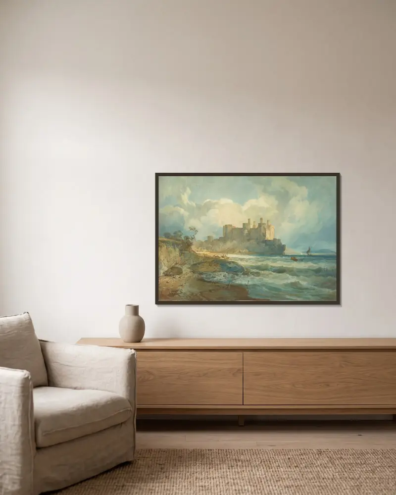 Conway Castle, North Wales av Joseph Mallord William Turner inramad på en vägg