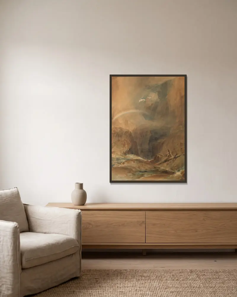 Ďáblův most, průsmyk svatého Gottharda, Joseph Mallord William Turner v rámu na stěně