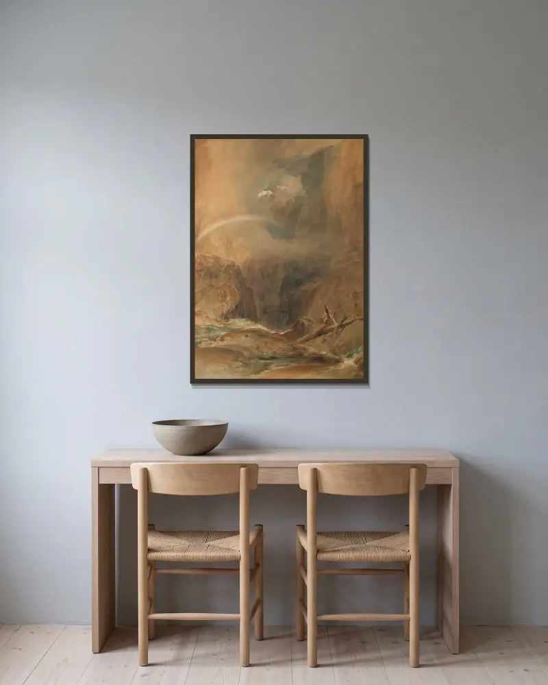 Ďáblův most, průsmyk svatého Gottharda, Joseph Mallord William Turner v rámu na stěně
