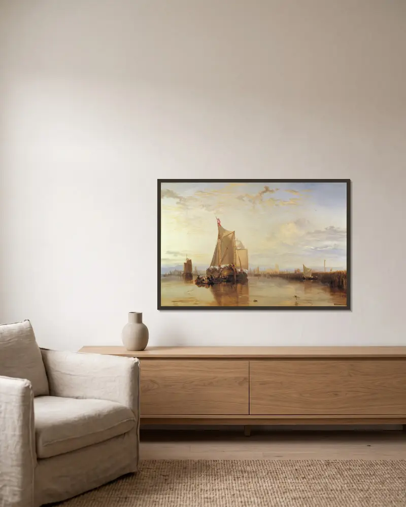 Dort or Dordrecht- The Dort Packet-Boat from Rotterdam Becalmed av Joseph Mallord William Turner inramad på en vägg