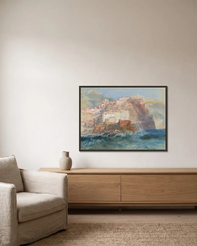 Genua, från havet, med utsikt upp mot kyrkan Santa Maria Assunta i Carignano av Joseph Mallord William Turner inramad på en vägg