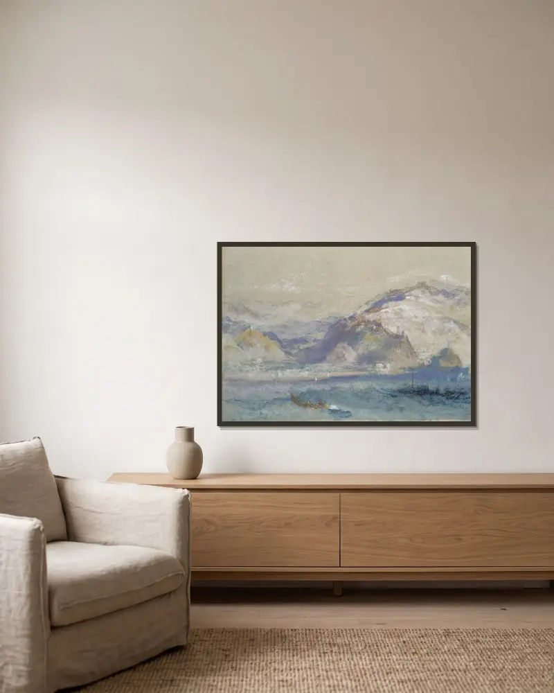 Genua vom Meer aus gesehen von Joseph Mallord William Turner gerahmt an einer Wand