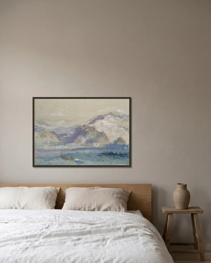 Genua vom Meer aus gesehen von Joseph Mallord William Turner gerahmt an einer Wand