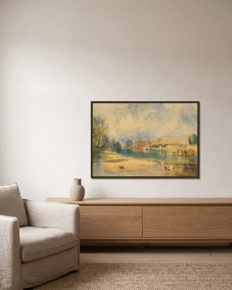 Hampton Court Palace von Joseph Mallord William Turner gerahmt an einer Wand