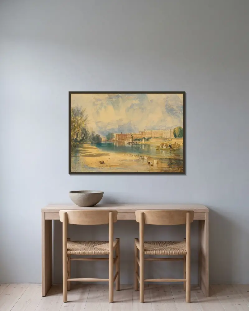 Hampton Court Palace von Joseph Mallord William Turner gerahmt an einer Wand